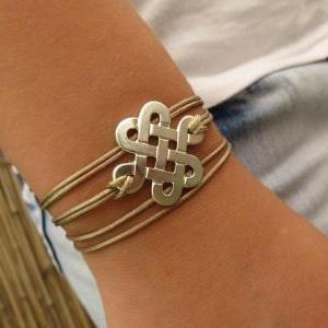 Silver Infinity Bracelet, Beige Cord Bracelet,..