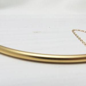 Gold Necklace - Bar Necklace, Gold Curve Necklace