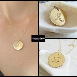 Initial Necklace, Gold Necklace, Letter Necklace, Gold Disc Necklace
