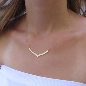 Gold Necklace, Gold Chevron Necklace, Geometric..