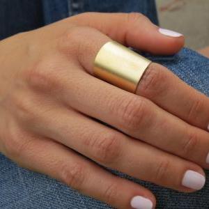 Gold ring - Wide band ring, Adjusta..