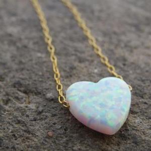 Heart Necklace, Gold Opal Necklace, Heart Jewelry,..