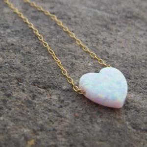 Heart Necklace, Gold Opal Necklace, Heart Jewelry,..