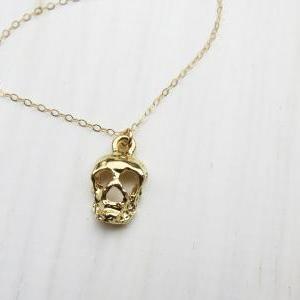 Gold Necklace, Skull Necklace, Everyday Jewelry,..