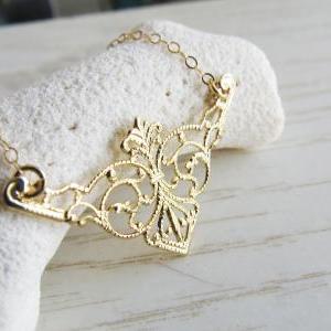 Gold Necklace, Filigree Necklace, Simple Everyday..