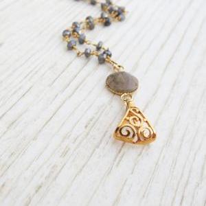 Gold Long Necklace, Labradorite Necklace, Gemstone..