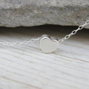 Silver Necklace - Tiny Heart Necklace, Simple..