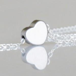 Silver Necklace - Tiny Heart Necklace, Simple..