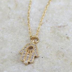 Gold Hamsa Necklace, Dainty Hand Necklace, Simple..