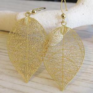 Gold Earrings, Gold Leaf Earrings, Big Leaf..