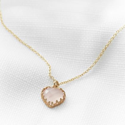 Gold Heart Necklace, Pink Rose Quartz Stone,..