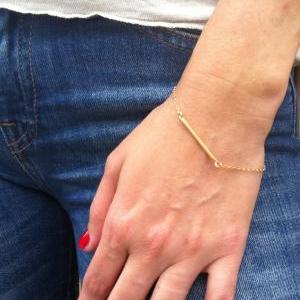 Gold Bracelet - Gold Bar Bracelet, Modern..