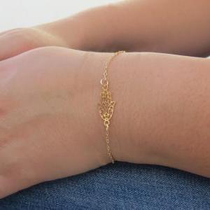 Hamsa Bracelet, Gold Bracelet, Gold Hand Bracelet,..