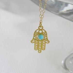 Gold Hand Necklace - Gold Hamsa Necklace, Delicate..