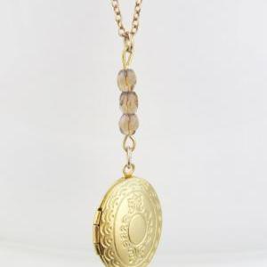 Gold Long Necklace, Locket Necklace, Oval Locket..
