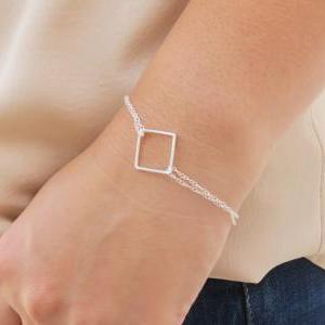 Silver Square Bracelet - Silver Charm Bracelet,..