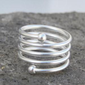 Silver Ring, Spiral Ring, Wide Ring, Spiral Band..