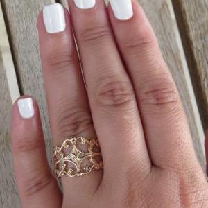 Gold Ring - Rose Gold Filigree Ring, Adjustable..