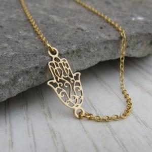 Gold hand necklace - Dainty gold ne..