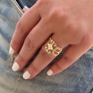 Filigree Ring - Gold Ring, Adjustable Ring,..