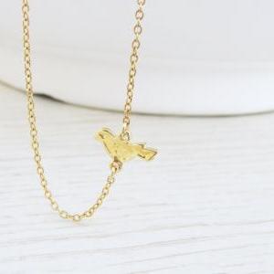 Gold Necklace, Tiny Bird Necklace, Bird Charm,..