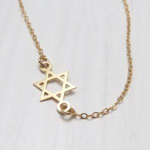 Gold Necklace - Gold Star Of David Necklace -..