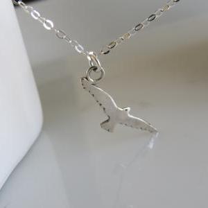 Silver Bird Necklace - Sparrow Bird Necklace,..