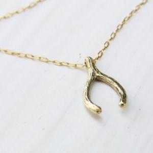 Gold Necklace, Wishbone Necklace, Lucky Pendant,..