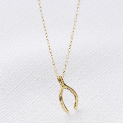 Gold Necklace, Wishbone Necklace, Lucky Pendant,..