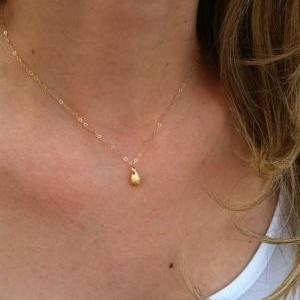Gold Necklace - Tiny Drop Necklace, Gold Drop..