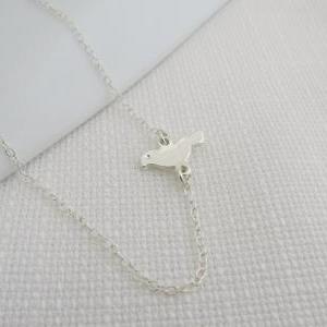 Silver Necklace - Tiny Silver Bird Necklace,..