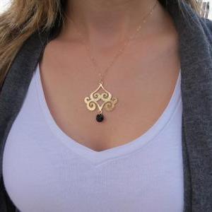 Gold Necklace - Chandelier Necklace, Black..