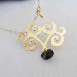 Gold Necklace - Chandelier Necklace, Black..