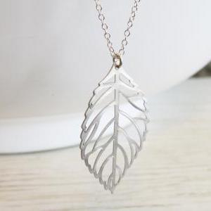 Silver Necklace - Silver Leaf Necklace, Dainty..