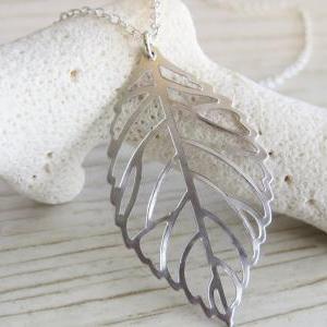 Silver Necklace - Silver Leaf Necklace, Dainty..