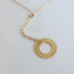 Gold Necklace - Circle Necklace, Simple Circle..
