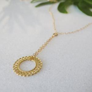 Gold Necklace - Circle Necklace, Simple Circle..