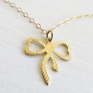 Gold Necklace - Bow Necklace, Gold Bow Tie..
