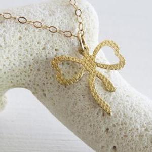 Gold Necklace - Bow Necklace, Gold Bow Tie..