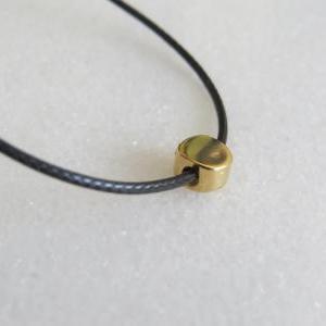 Gold Necklace - Black Cord Necklace, Gold Nugget..
