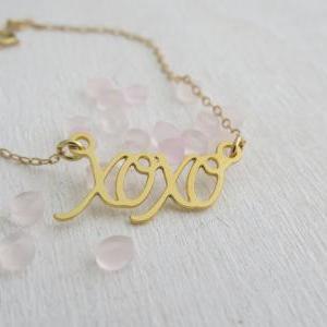 Gold Bracelet - Gold Xoxo Pendant, Friendship..
