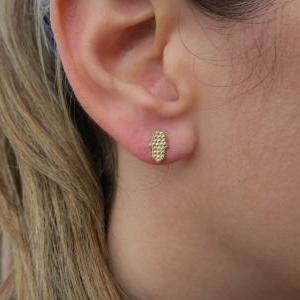 Gold Earrings - Gold Hand Earrings, Small Stud..