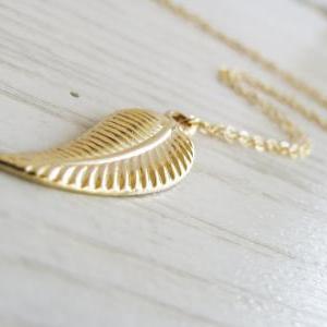 Gold Necklace, Gold Leaf Necklace, Feather..