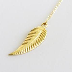 Gold Necklace, Gold Leaf Necklace, Feather..