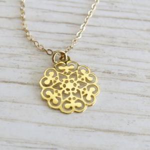Gold Necklace - Gold Circle Necklace - Dainty Gold..