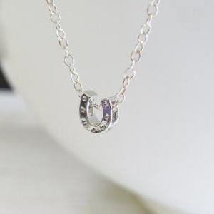 Silver Necklace - Tiny Horseshoe Necklace, Charm..