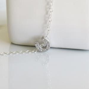 Silver Necklace - Tiny Horseshoe Necklace, Charm..