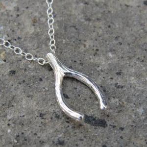 Silver Necklace, Wishbone Necklace, Lucky Pendant,..