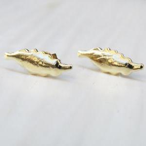 Gold Earrings - Gold Leaf Earrings, Small Stud..
