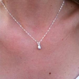 Silver Necklace - Tiny Drop Necklace, Silver Drop..